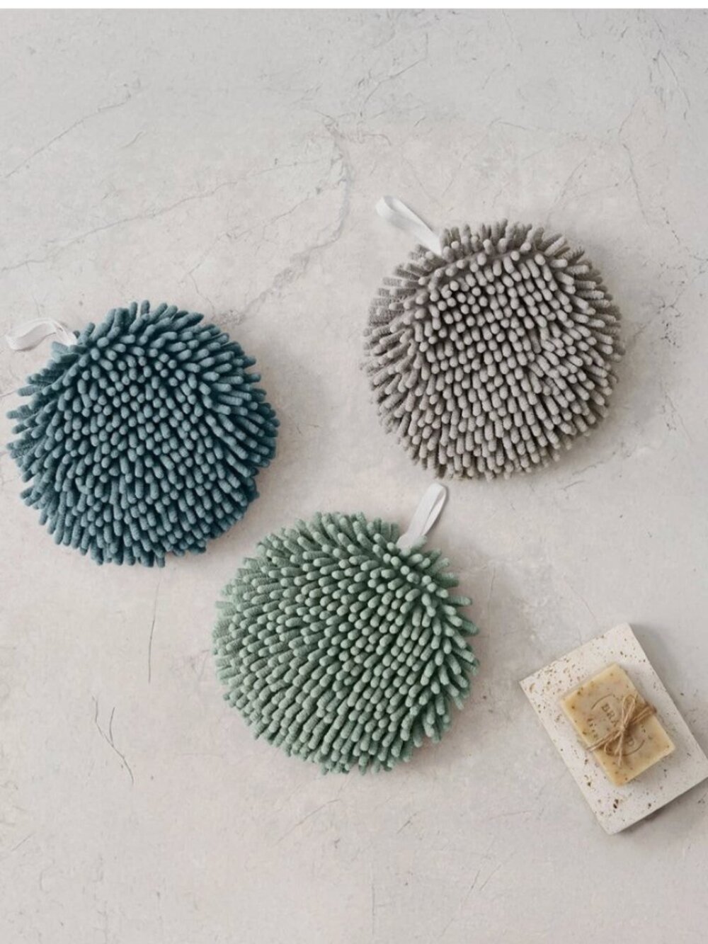 3-Pack Multipurpose Microfiber Plush Chenille Bath Scrubber Grey blue Green